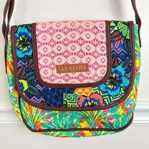 Taravana Crossbody Messenger Bag Tropical Multicolor Patterns Interior Pocket